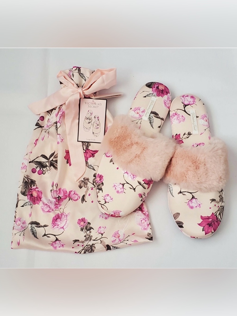 Victoria’s Secret floral satin slippers